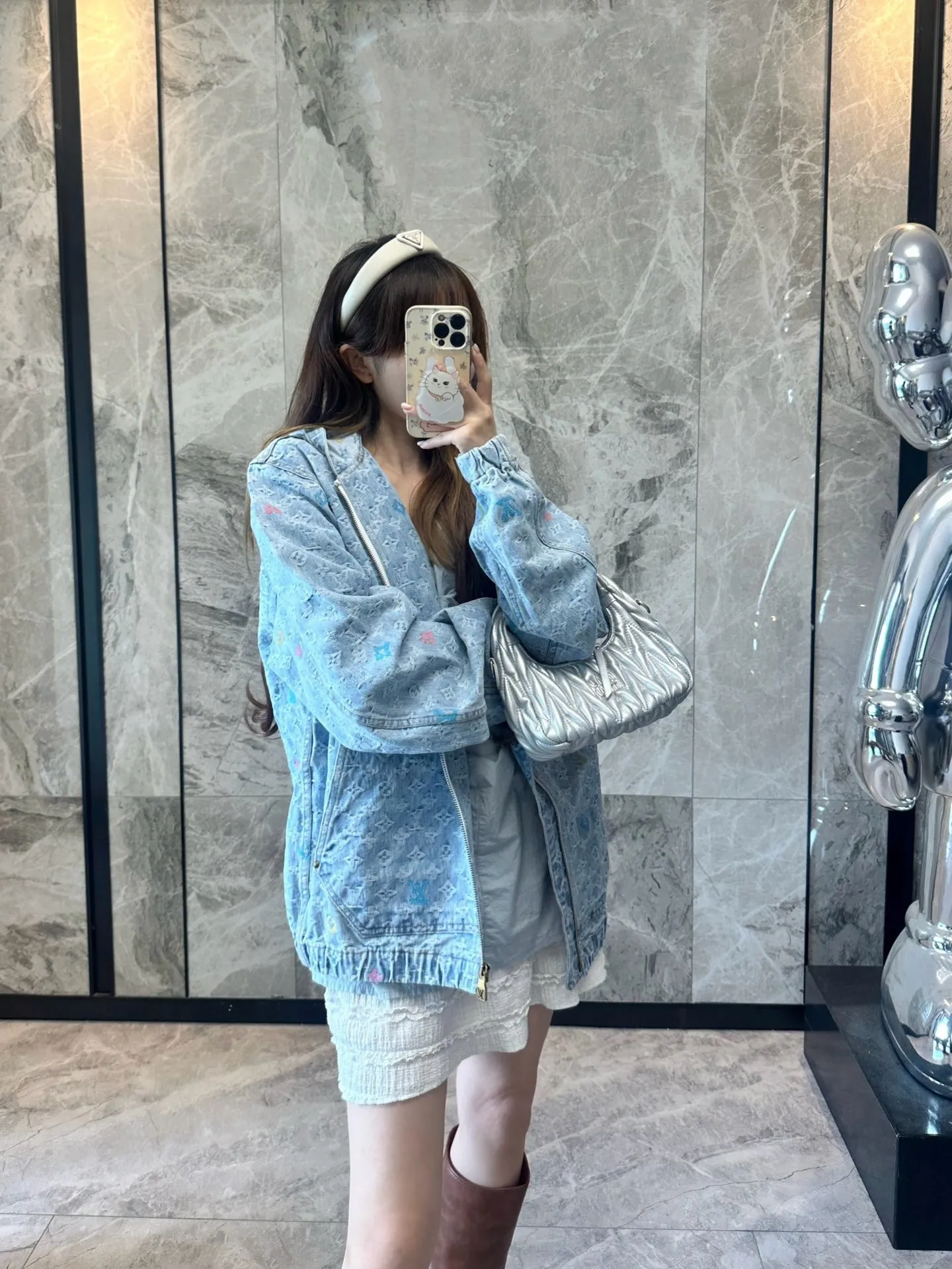 Louis Vuitton/Louis Vuitton 25Fw old flower jacquard embroidered zipper hooded denim jacket